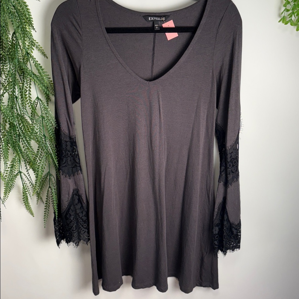 Express Charcoal Long Sleeve dress with Lace Details